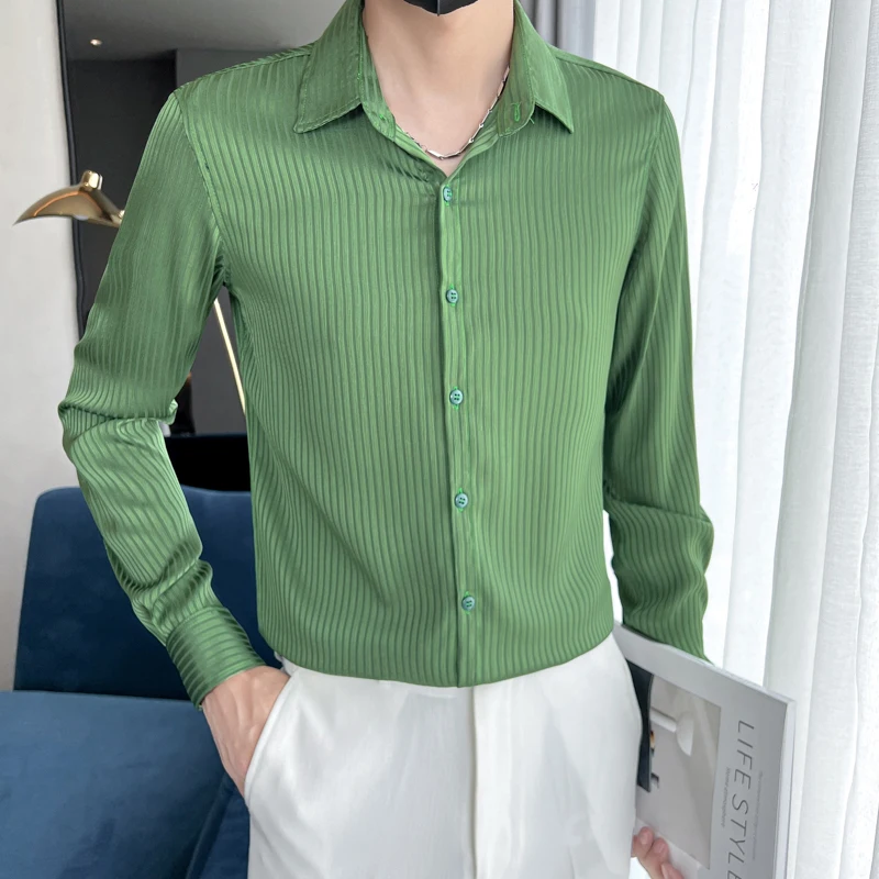

2023 Brand Clothing Men High Quality Spring Long-Sleeved Shirts Male V-neck Slim Fit Casual Business Shirts Plus Size M-4XL