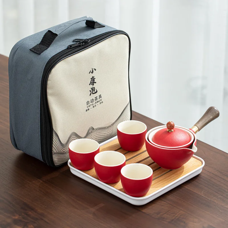 

Porcelain Chinese Gongfu Tea Set Portable Travel Teaset Portable Teapot Set with 360 Rotation Tea Maker Teaware Dropshipping
