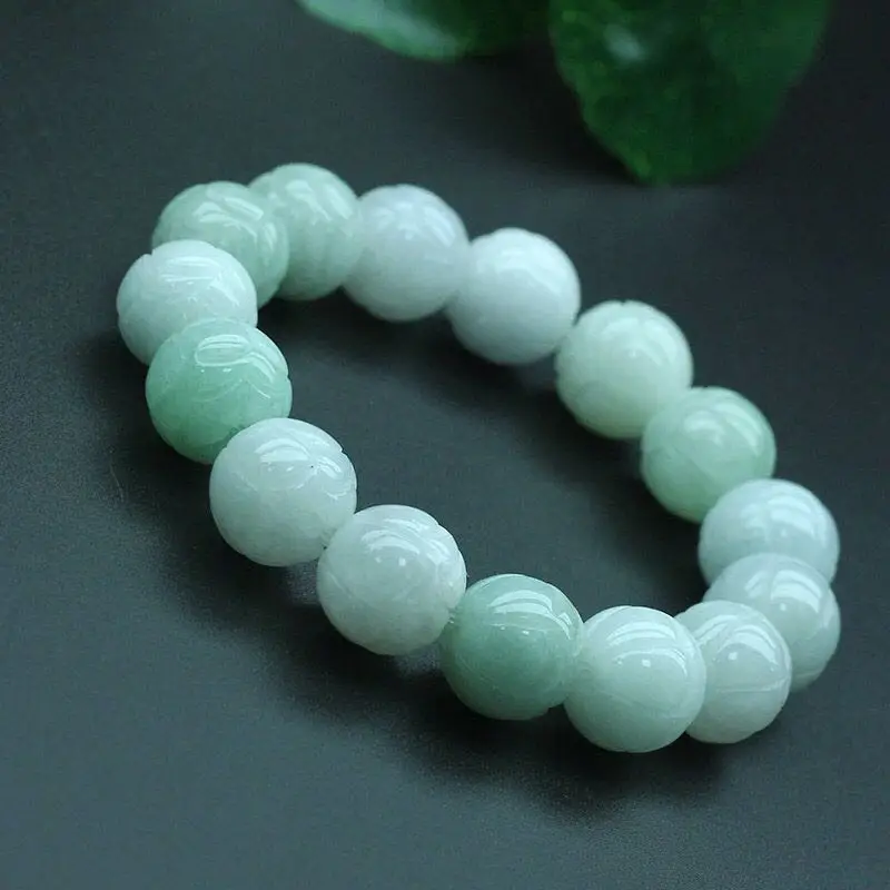 

Natural 5A Top Brand Green Jade Bracelet Jades Stone Lotus Beads Bracelets Men Women Jadeite Beads Elastic Beaded Bracelets