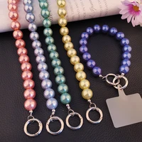 mobile phone lanyard wrist short hand beaded round bead pendant hand held chain universal phone case with patch anti lost strap