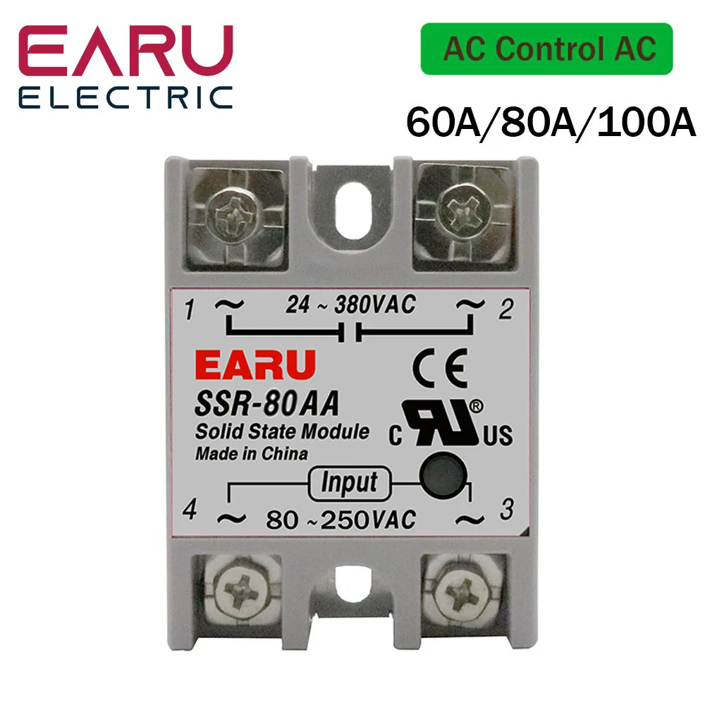 

SSR-60AA SSR 60A 80A 100A твердотельный релейный модуль AC 80-250V Вход AC 24-380V выход для ПИД-регулятора температуры