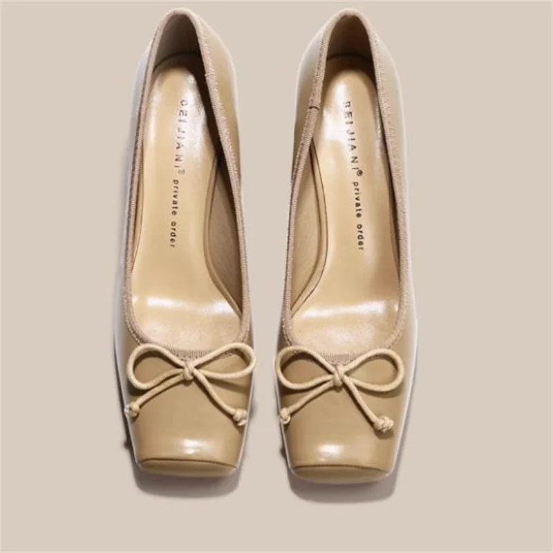 Женские туфли с бантом-бабочкой кожаные туфли-лодочки на высоком каблуке