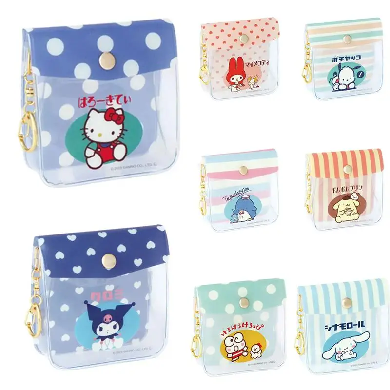 

Sanrios Anime Cartoon Kt Kuromi My Melody Cinnamoroll Pompom Purin Pachacco Makeup Bag Kawaii Clear Pvc Toiletry Lipstick Pouch