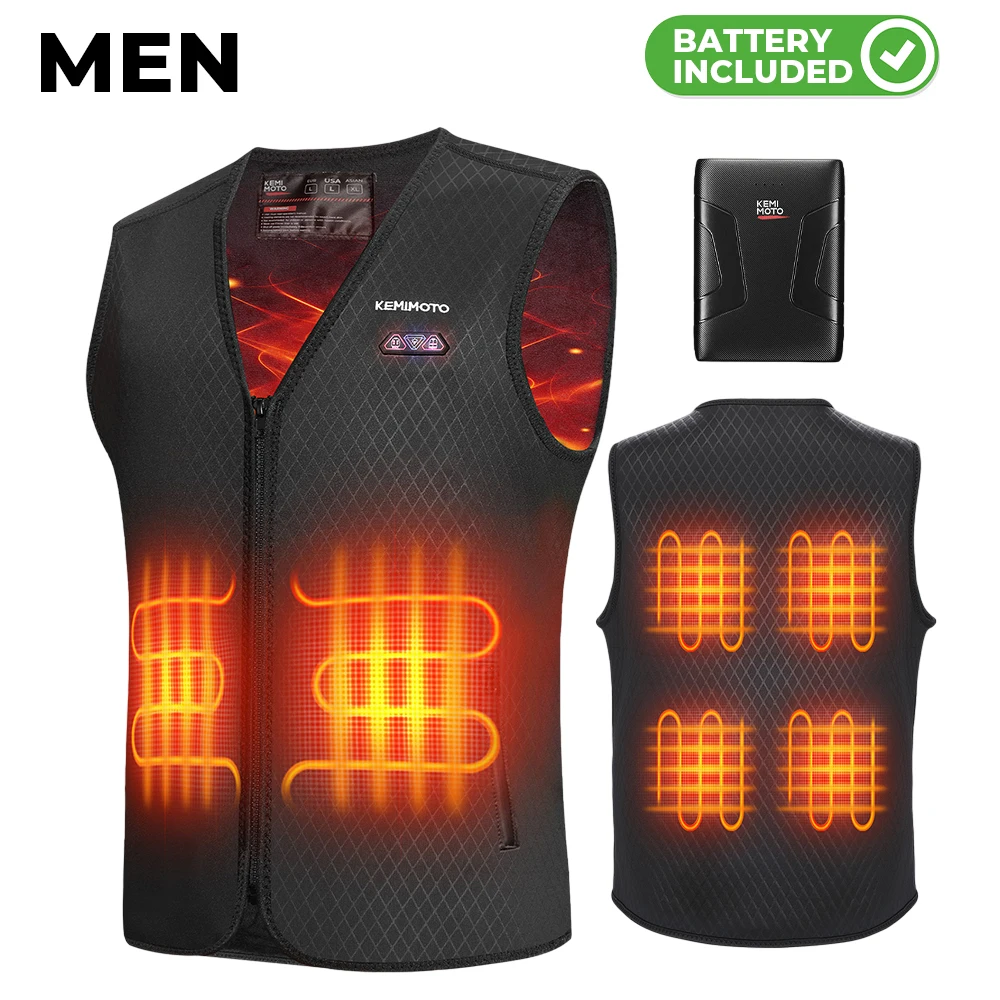 

KEMIMOTO жилет с электрическим подогревом и аккумулятором 10000 мАч, USB-куртка с подогревом, унисекс, безопасный, зимний, для спорта на открытом воздухе, катание на лыжах, пеший туризм, моющийся
