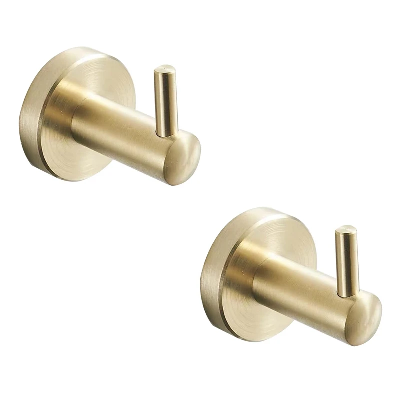 

2Pcs Bathroom Towel Hook Modern Brushed Gold Towel Robe Wall Mount Stainless Steel Bathroom Accessories