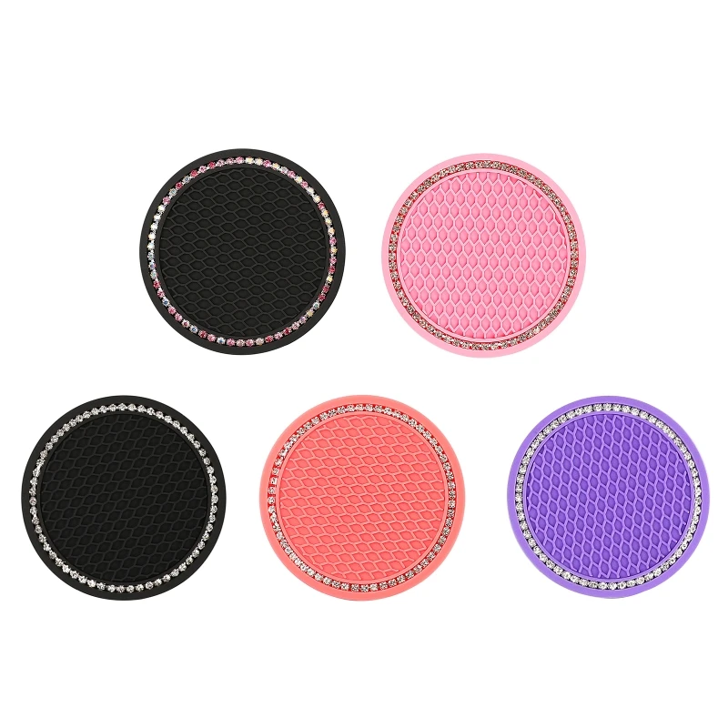 

2022 New Shining Rhinestone Car Cup Holder Insert Coasters Set Dust-absorbing Auto Car Cup Holder Soft PVC for Women Men