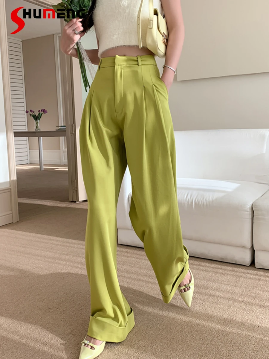 High Quality Retro High Waist Drooping Wide Leg Pants Women's Summer 2022 New High-Grade Casual Suit Pants Female Long Trousers