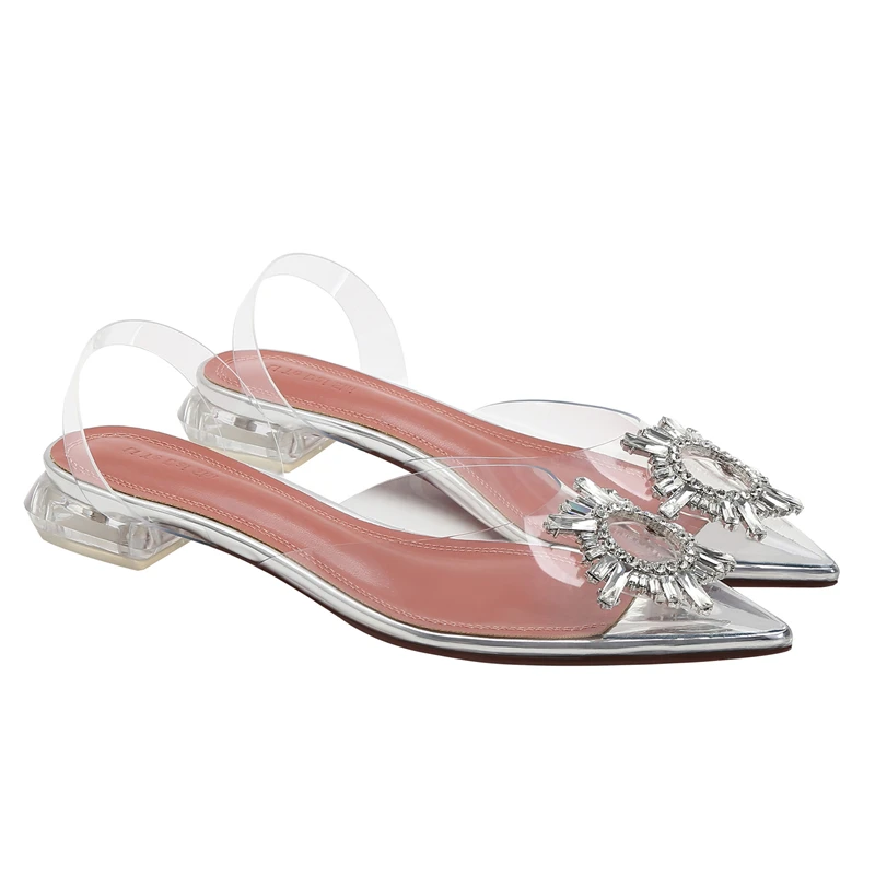 European and American ladies new summer high heels sun buckle rhinestone decorative pointed transparent jelly shoes
