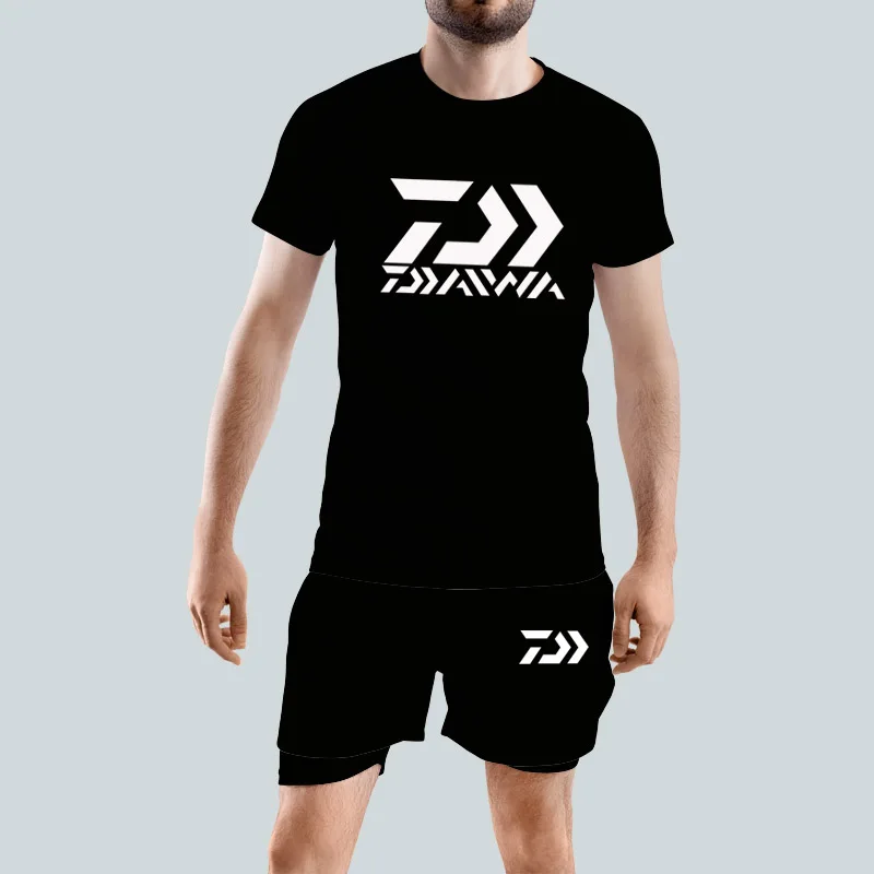 

Новый летний спортивный костюм с коротким рукавом, Мужская футболка и шорты, комплект из двух предметов, спортивная одежда Daiwa для фитнеса бега баскетбола