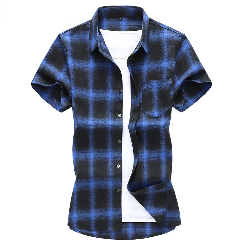 

2022New Size 5XL 6XL 7XL Men's Shirts 2021 Summer New Men's Button Regular Fit Short Sleeve Plaid Casual Shirts Brand Cl
