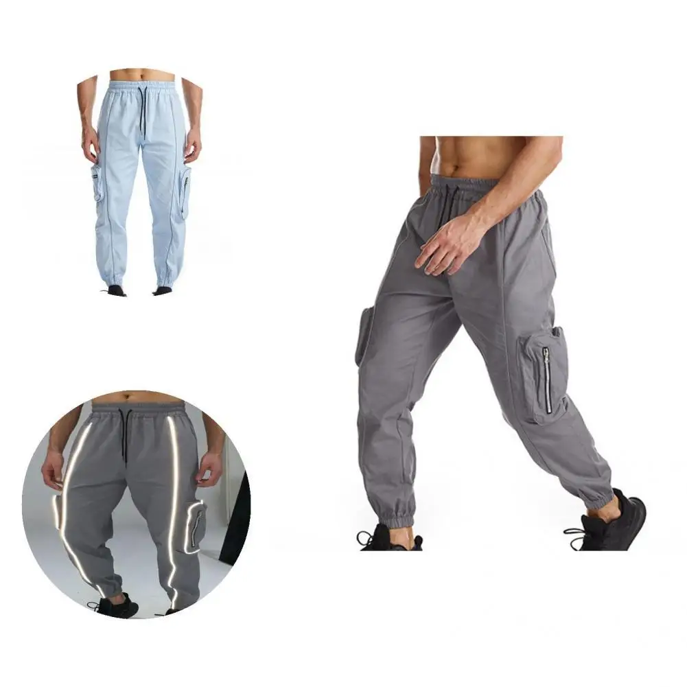 

Trendy Trousers Wear-resistant Breathable Zipper Night Reflective Spring Sweatpants