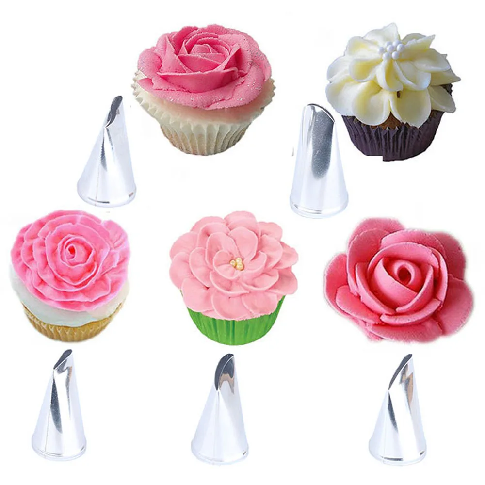

5PCS Rose Petal Stainless Steel Icing Piping Nozzles Pastry Tips Cake Decorating Tools Cupcake Cream Piping Tips Accessories