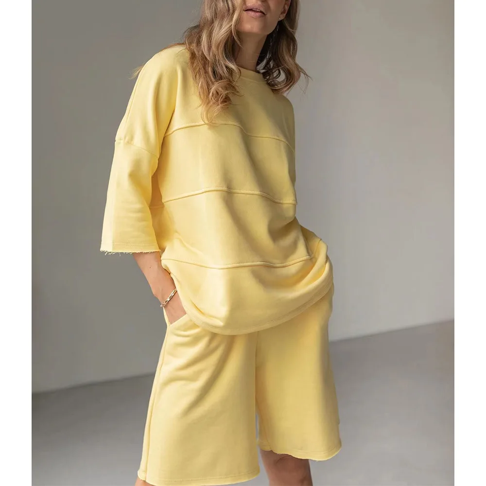 

New short-sleeved sweatshirt set casual loose panel T-shirt + five-point trousers set