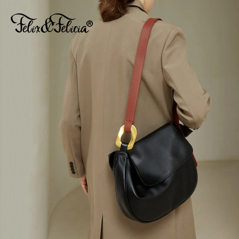FELIX & FELICIA High Quality Women Shoulder Bags Fashion Genuine Leather Crossbody Ladies Casual Retro Design Flap Messenger Bag