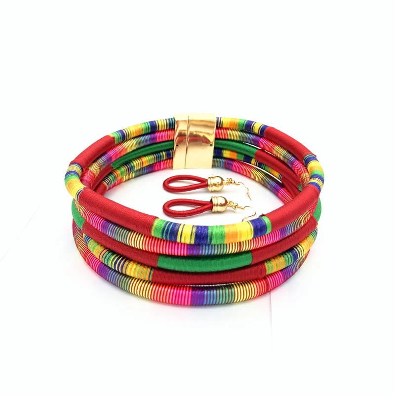 2022 Rope Necklace Earrings Set Jewelry Colorful Choker Chain Drop Earring Accesories for Girls Gifts |