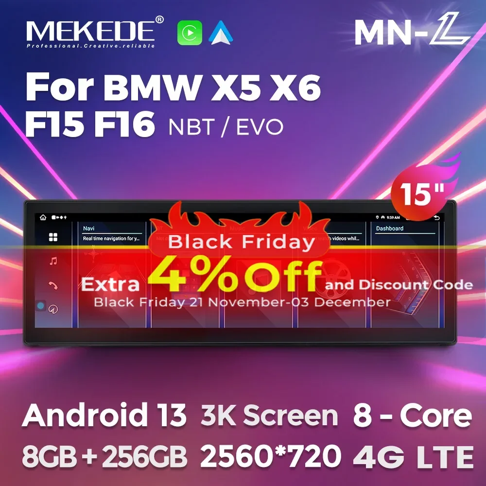 MEKEDE Новый Android 13 для BMW X5 X6 F15 F16 2014-2017 15-дюймовый экран 3K автомобильное радио