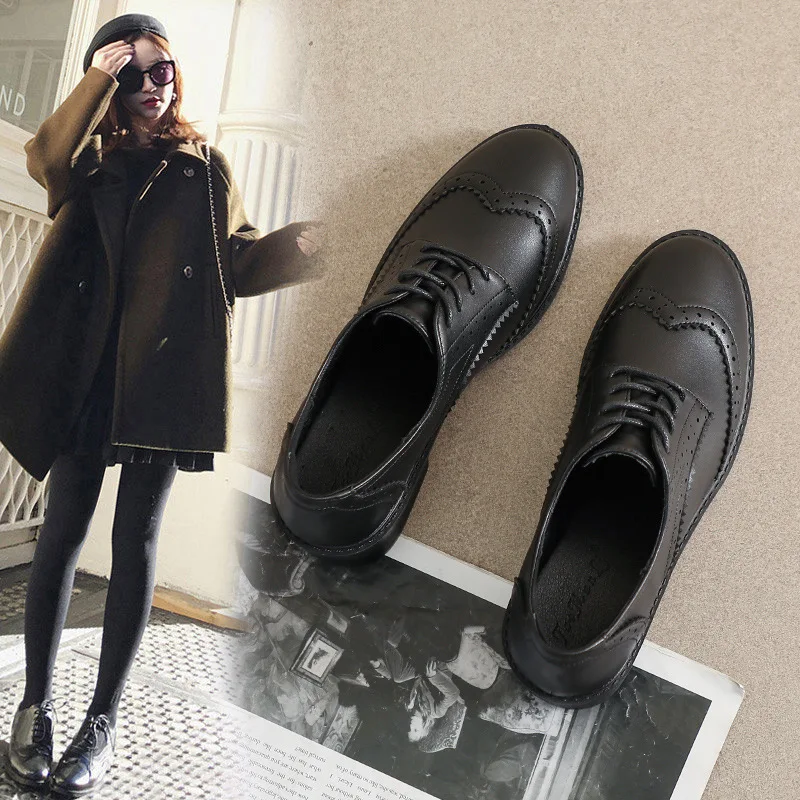 Black High Heel Lace Up Soft Soled Female Student Loafers Women Slip-on Shoe Work Slip Shoes Ladies Shoes Womens Shoes