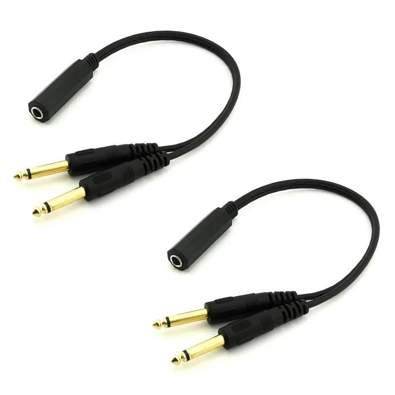 

2Pc 6.35Mm 1/4 Inch Stereo TRS Female To 2 Dual 6.35Mm Mono TS Male Y Splitter Cable