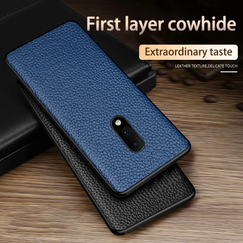 Genuine Leather Case For Oneplus 7 7 Pro 6 7T Phone Cover for One Plus 6T 7T Pro 360 Full Protective Case Litchi Grain