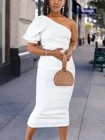 2022 new white bodycon dresses women one shoulder high waist summer autumn slim elegant party wedding bridesmaid classy dress