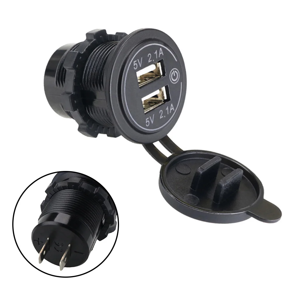 

Lighter Socket Plug Fast Charger Waterproof 1pc 5V 2.1A Black Car Accessories Dual USB LED Display ON OFF Switch
