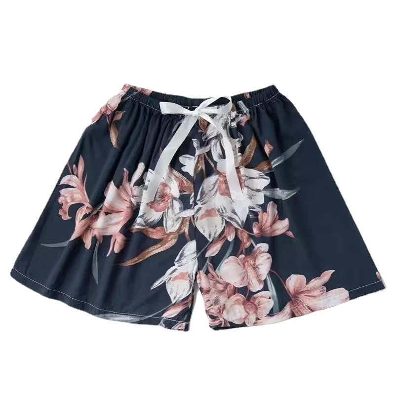 Summer Women Casual High Waist Shorts Pants Womens Bohemian Beach Lightweight Printed Drawstrings Elastic Waist Lounge Bottoms