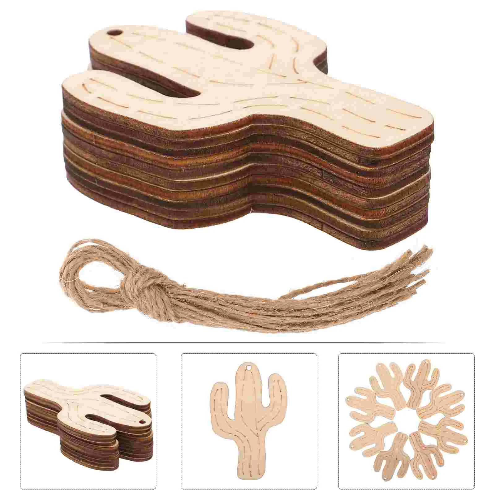 

10pcs Natural Wooden Cactus Ornaments Rustic Favor Wood Craft Hanging Decor Embellishments