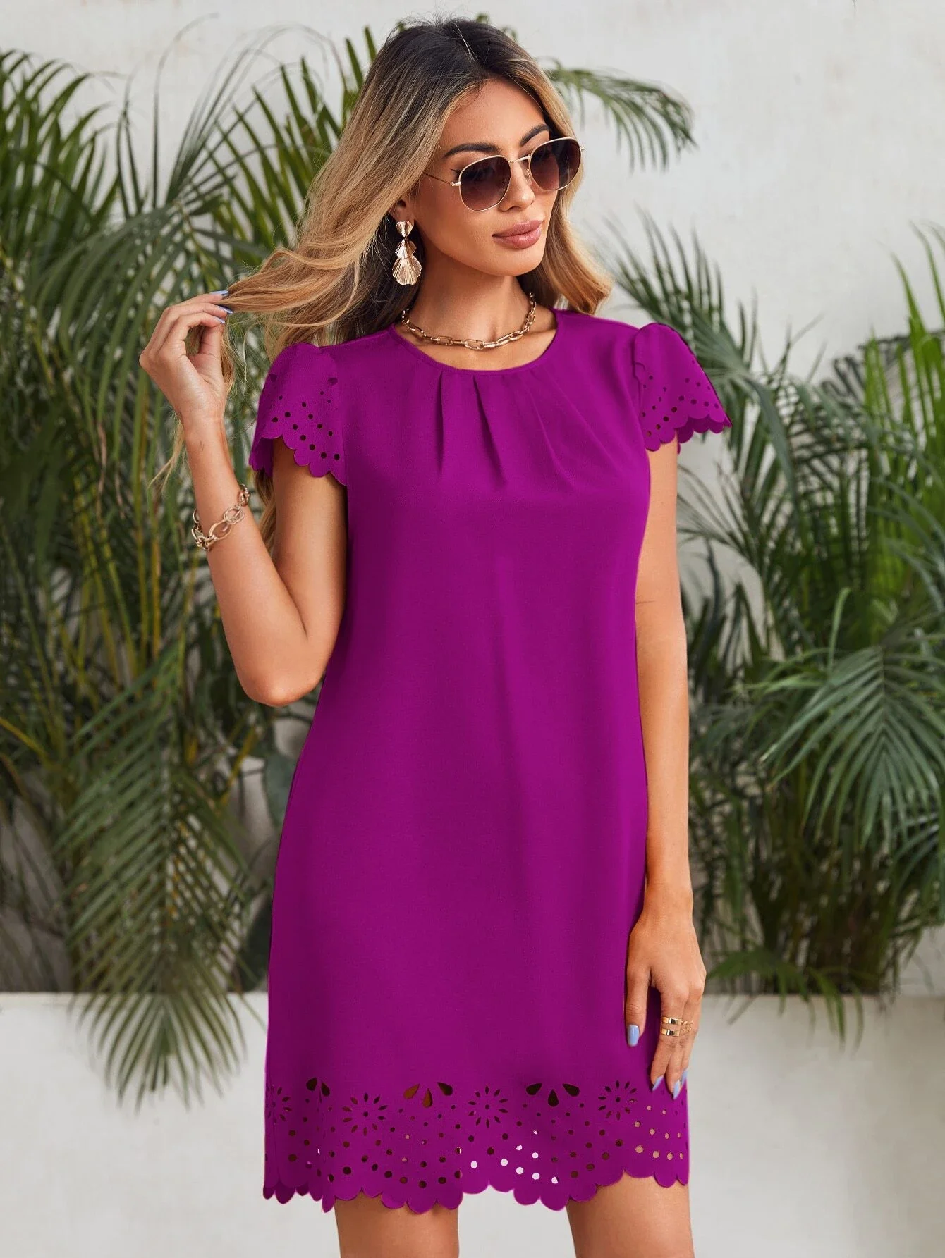 

Puff Sleeve Edge Laser Cut Dress