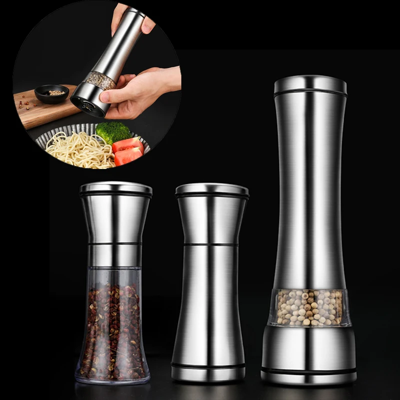 

Salt and Pepper Grain Mill Shakers Stainless Steel Food Grinder Pulverizer Spice Jar Condiment Container Kitchen Tools