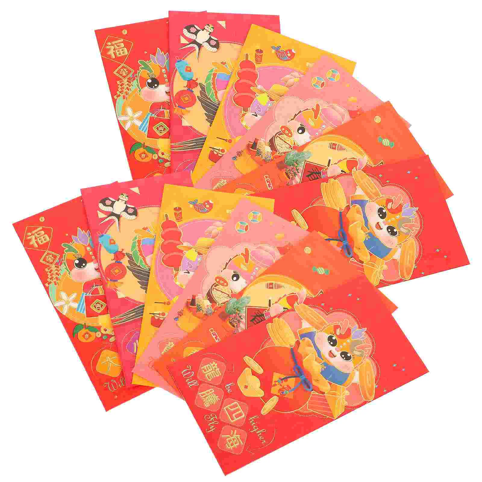 

24 Pcs Envelopes 2024 Zodiac Red Packet Gift Pocket Paper Chinese New Year Lunar