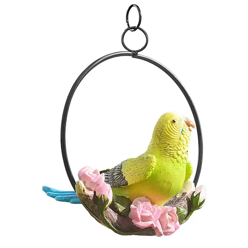 

Pastoral Iron Ring Parrot Resin Pendant Crafts Outdoor Garden Furnishing Ornaments Courtyard Park Villa Figurines Decoration Art