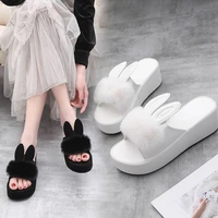 thick sole slippers womens rabbit fur womens shoes womens flat slippers fashion rabbit ear womens slippers