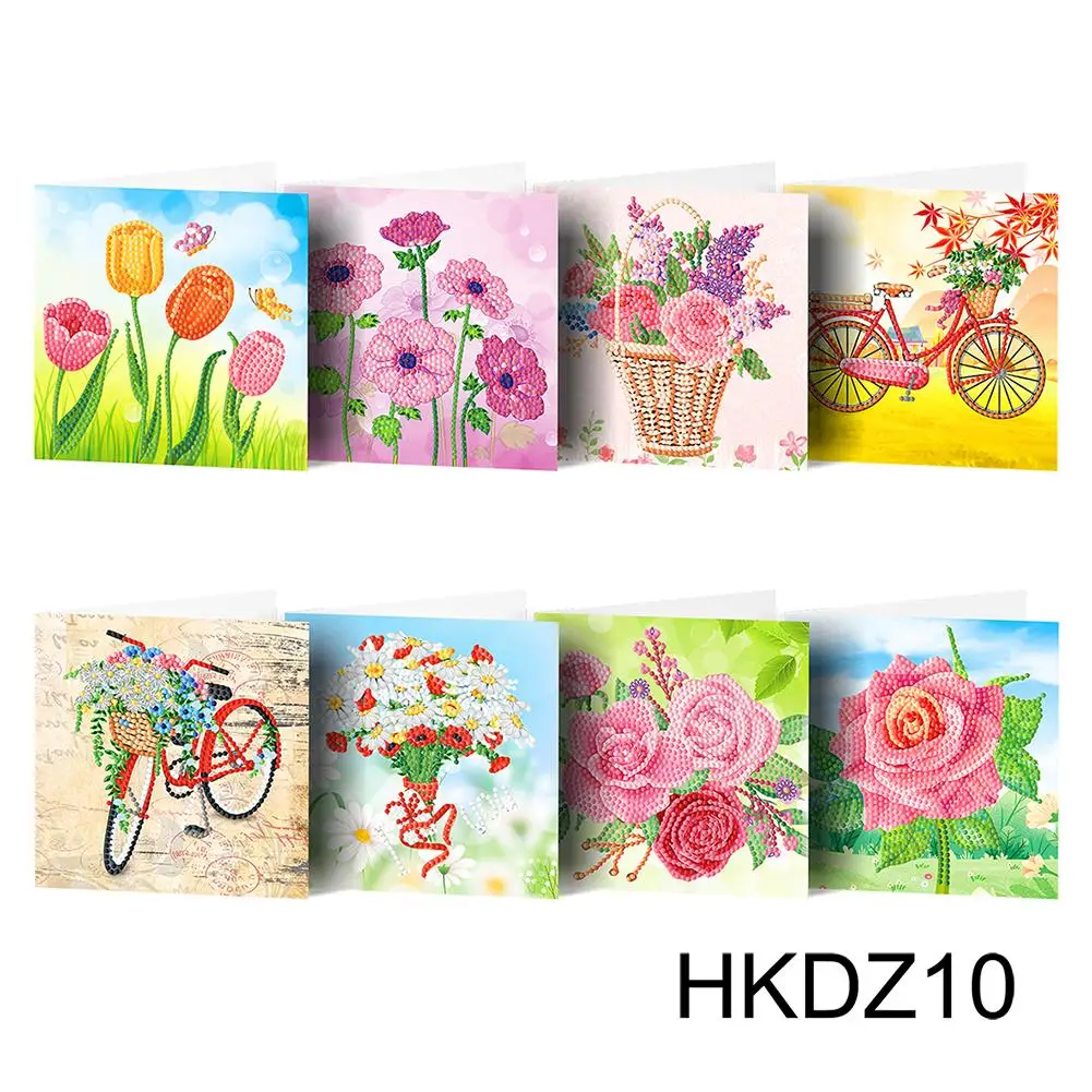 

New 8pcs 5d Diamond Painting Cartoon High-definition Flower Pattern Holiday Greeting Card Great Gifts