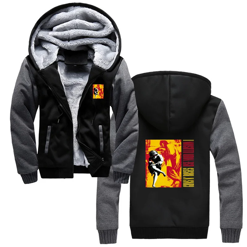 

New Fashion Rock Guns N Roses Use Your Illusion Hoodies Men's Winter Thick Warm Sweatshirts Oversized Hooded Jackets