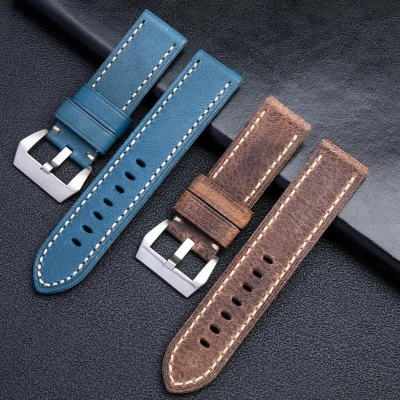 Качественный ремешок TINTAG ручной работы из первого слоя воловьей кожи 24 мм