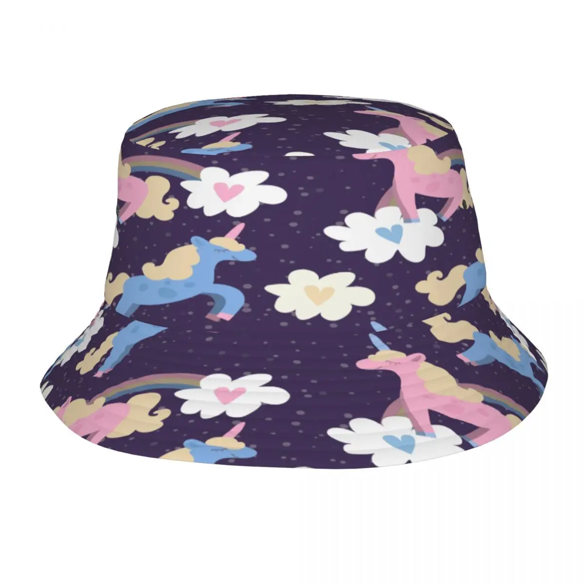 

Bucket Hat Unisex Bob Caps Hip Hop Gorros Pink Unicorn With Rainbow And Clouds Summer Panama Cap Beach Sun Fishing Hat
