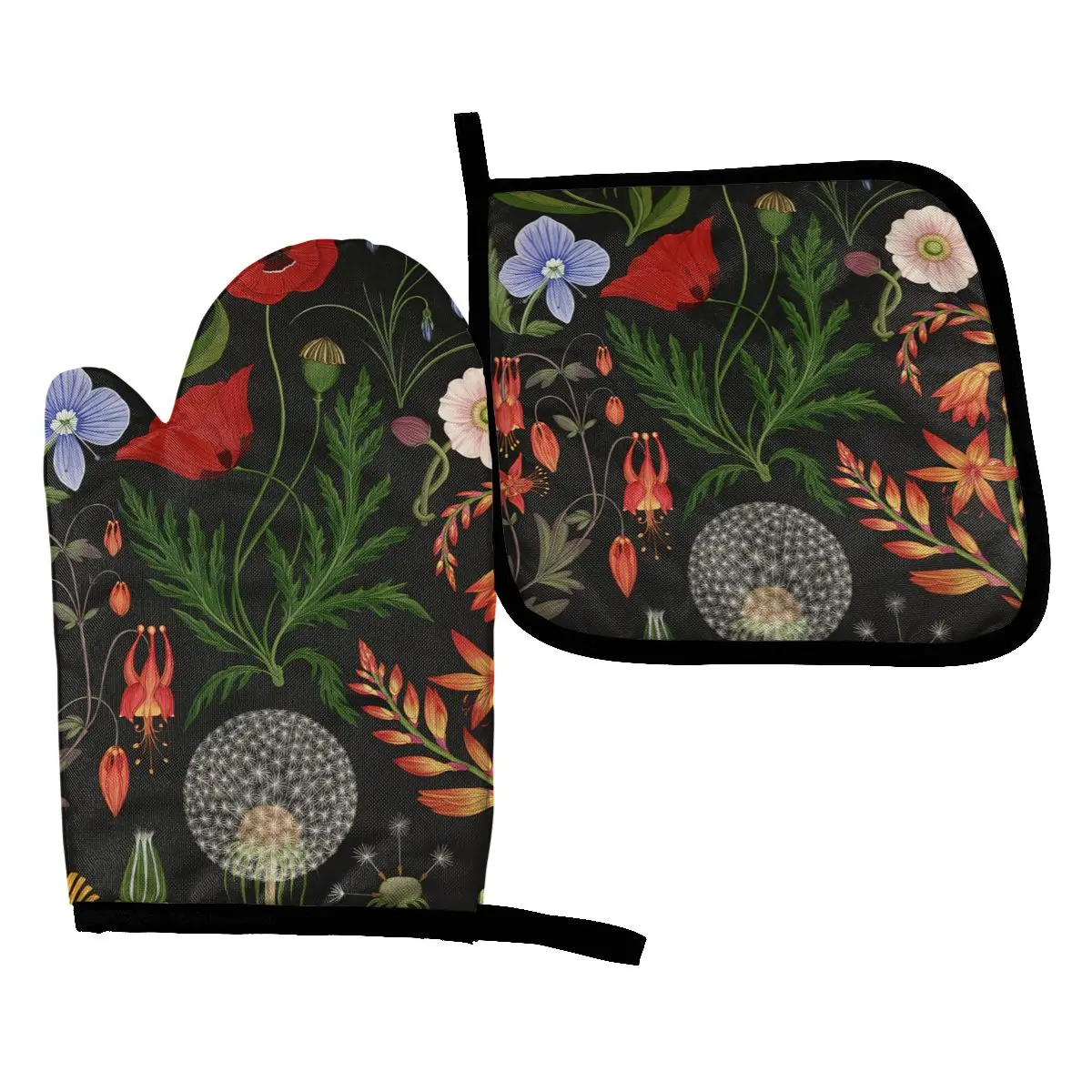 

Vintage Celestial Floral Potholder Kitchen Baking Oven Cooking Gloves Microwave Insulation Pad Aesthetic Psychedelic Oven Mitts