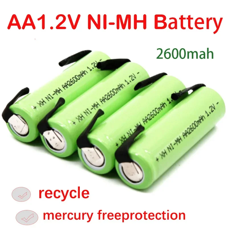 

1.2V AA Rechargeable Battery, 2600mah, NI-MH Cell, Green Housing with Solder Tabs ，for solar lights emergency lights， batteries