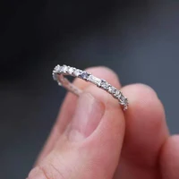 trendy thin minimalist white zircon crystal rhinestone ladies finger ring for wedding engagement party jewelry size 6 10