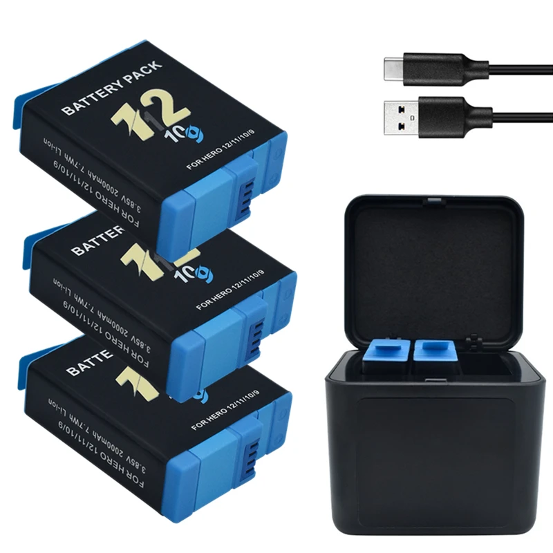 Аккумулятор 2000 мАч для экшн-камеры GoPro hero 12 11 10 9 Hero аксессуары спортивных камер