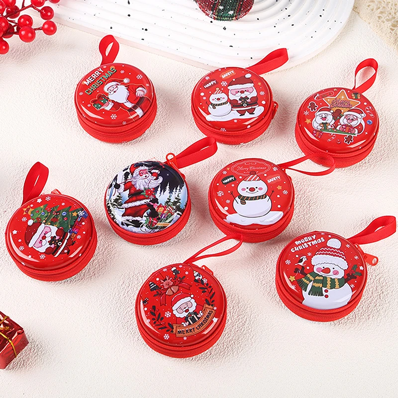 Жесть с рождественским узором кошелек для монет круглая квадратная сумка