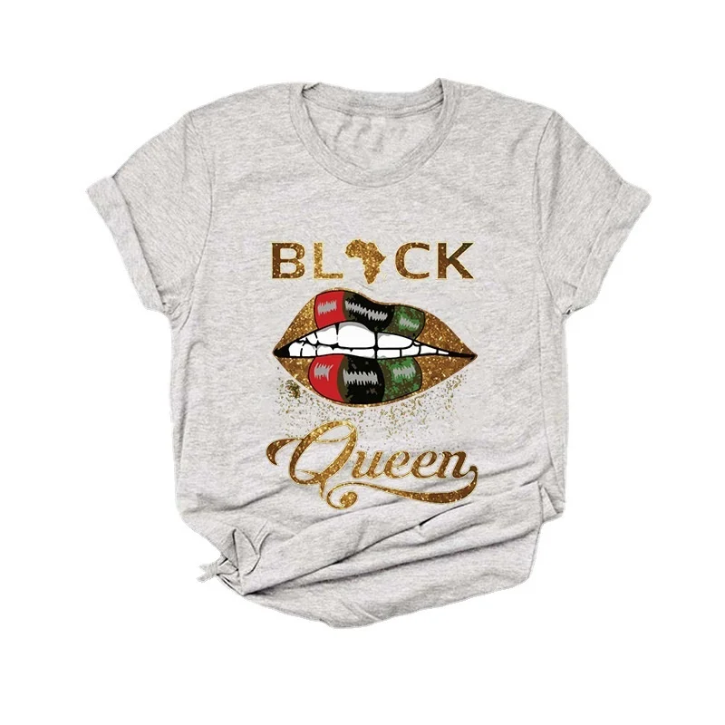 

2023 new summer women's beautiful white interesting print t-shirt girl black queen lip top