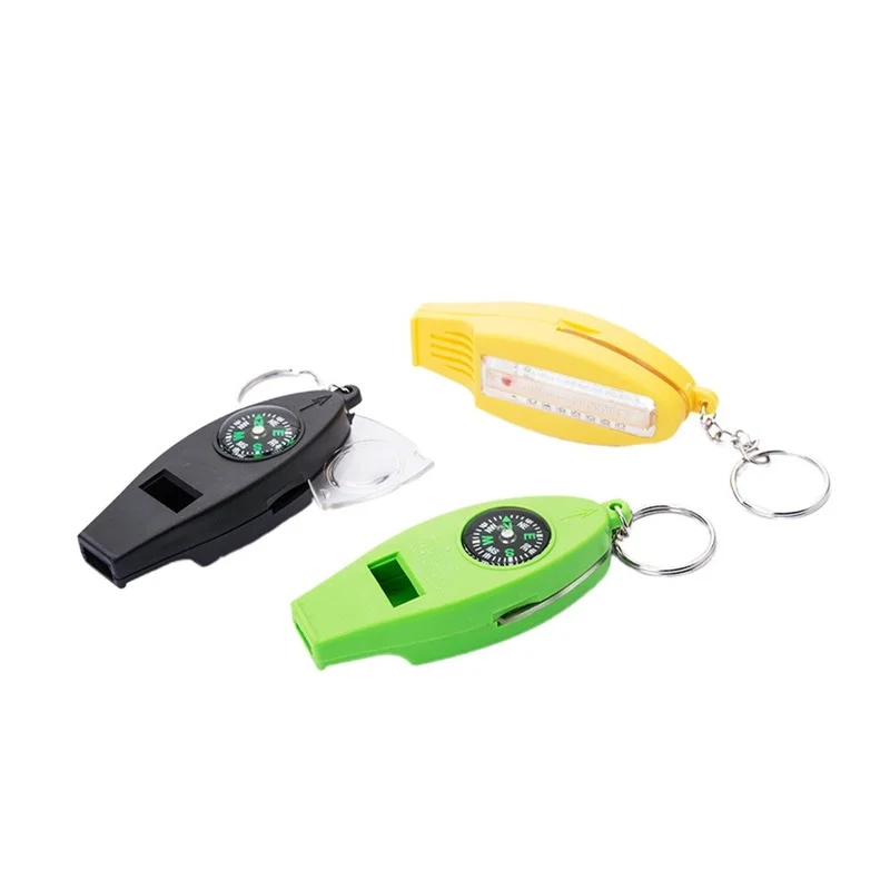 

4 In 1 Outdoor Survival Whistle Compass Magnifying Thermometer & Keychain EDC