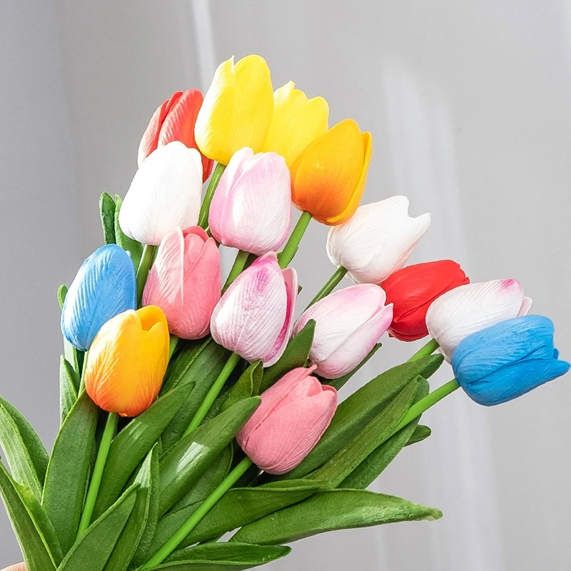 

10pcs Tulip Artificial Flowers Real Touch Bridal Bouquets For Wedding Decoration Home Garden Table Decor PU Fake Flower Plants