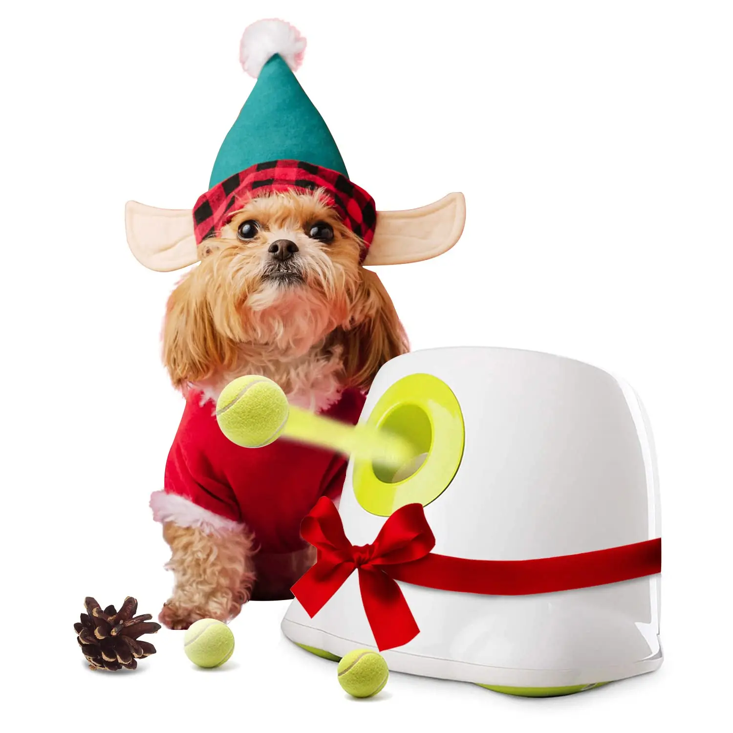 

Pet Dog Toys Tennis Launcher Automatic Throwing Machine Pet Ball Throw Device 3/6/9m Section Emission with 3 Balls Dog Training