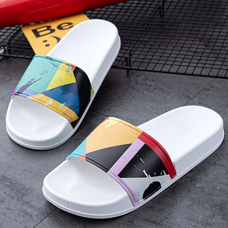 

Doodle Card Board Pattern Women Slides Flat Bottom Non-slip Outdoor Beach Woman Slippers Bathroom Couple Sandals Female Shoes