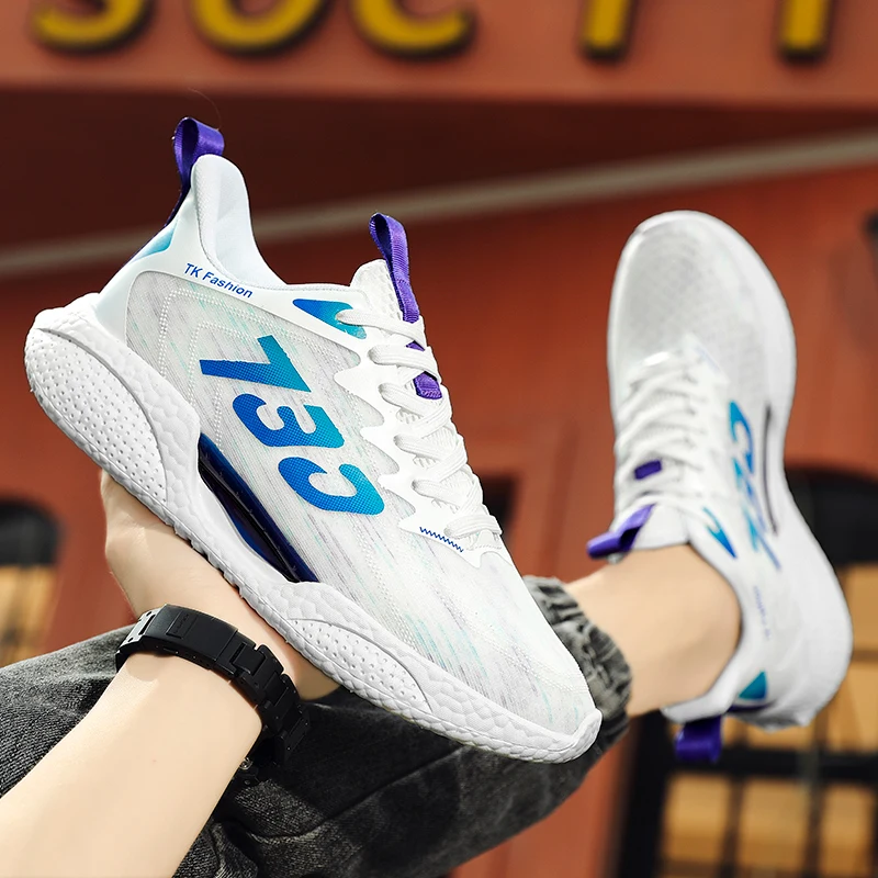 2022 New Men's Sports Shoes Flying Woven Luminous Men's Running Shoes Outdoor Breathable Non Slip Sports Shoes Mens Sneaker