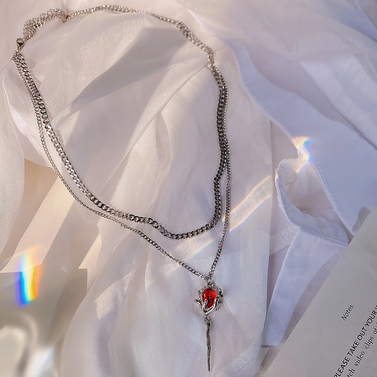 Цирконовое ожерелье Y2K с кулоном в виде розы