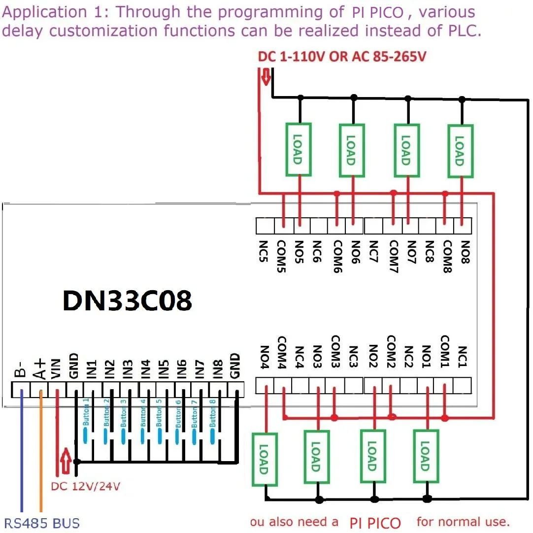 DC 12 В 24 8-канальный многофункциональный таймер задержки RS485 Modbus релейный модуль