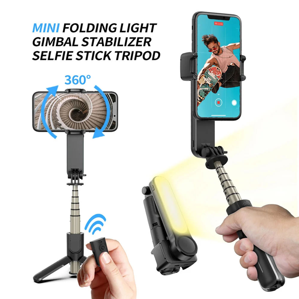 Купи New Wireless Bluetooth Selfie Stick Gimbal Stabilizer Tripod Foldable Monopod With Led Light Remote Shutter Surprise price Best за 1,925 рублей в магазине AliExpress